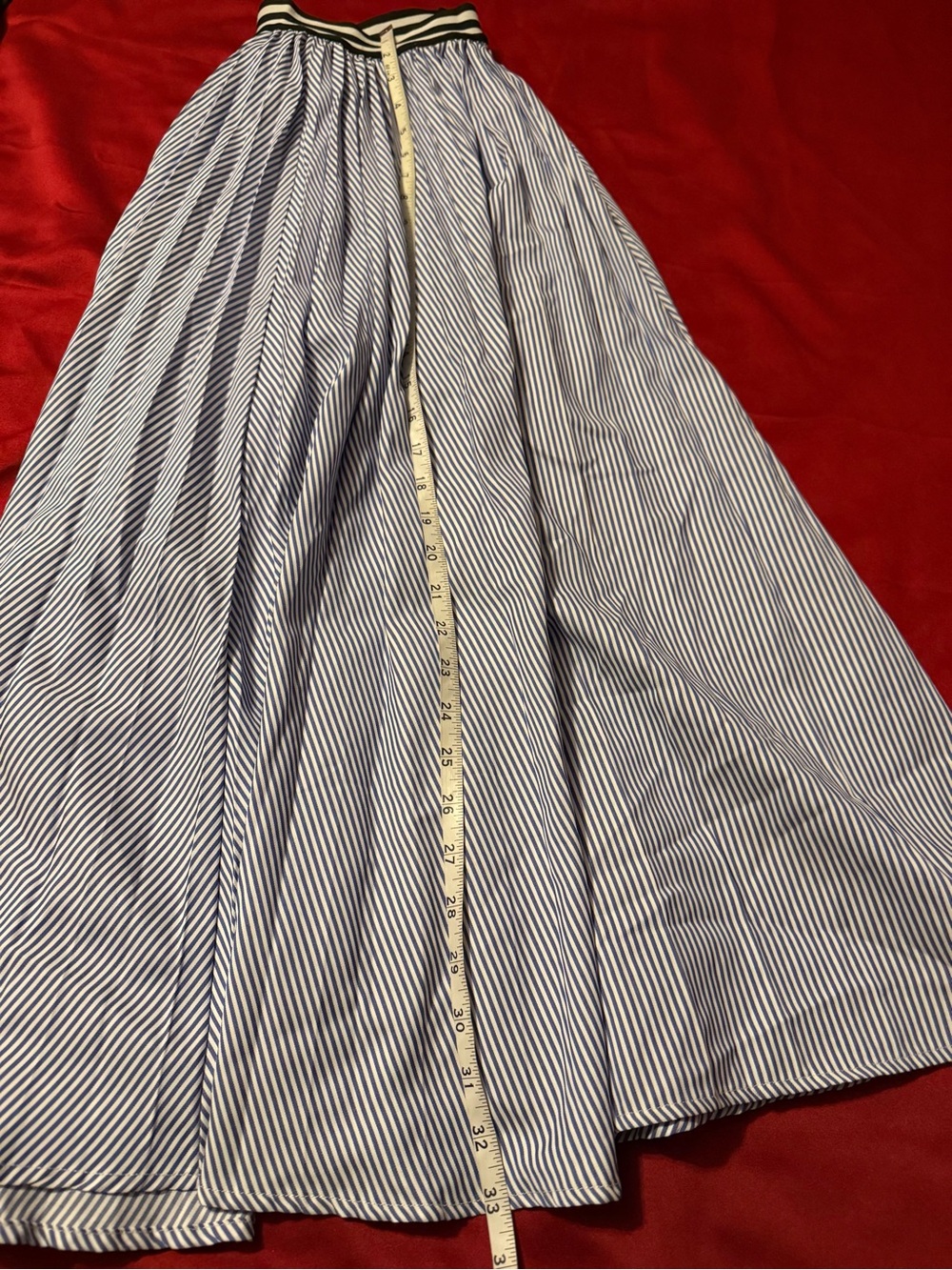Chicwish Blue and White Striped Maxi Skirt with Black Contrast Waistband - Picture 7 of 8